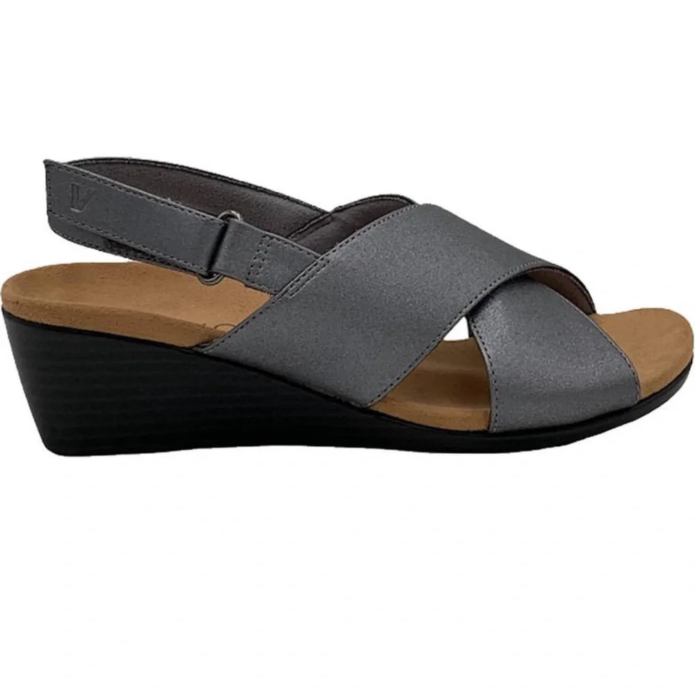 Vionic McKenna Navy Metallic Sandal Wedge Heels Women’s 7.5 - Picture 4 of 10